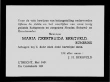 1951 Overlijden Maria Geertruida Rumbrink [1889 - 1951]  